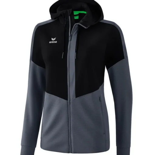 Erima Damen Trainingsjacke mit Kapuze Squad schwarz-grau