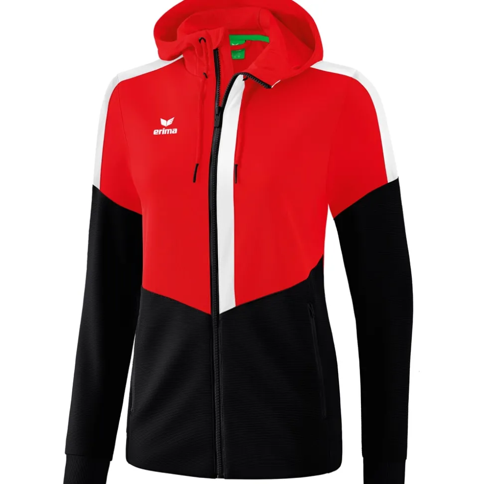 Erima Damen Trainingsjacke mit Kapuze Squad rot-schwarz-weiß